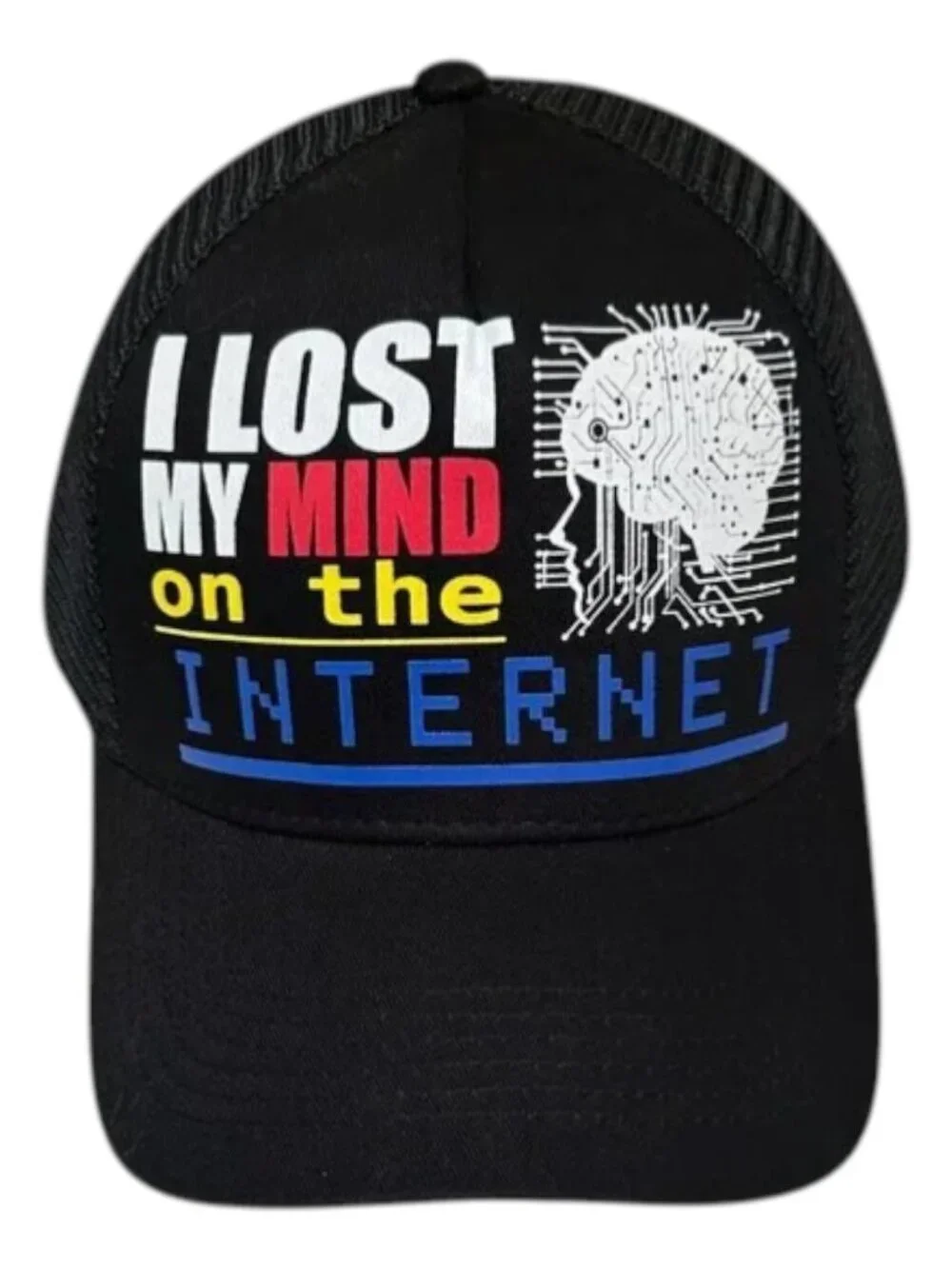 Search Black Trucker Hat Graphic Snapback One Size